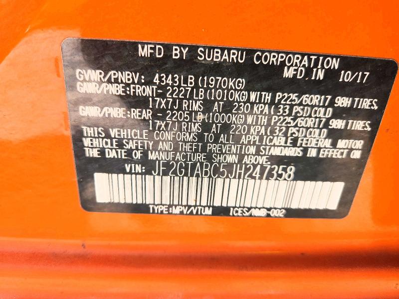 2018 Subaru Crosstrek მანქანა იყიდება აუქციონზე, vin: JF2GTABC5JH247358, აუქციონის ნომერი: 68172746