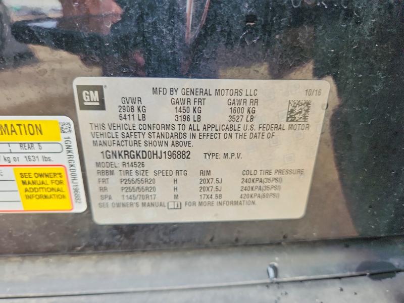 69406746 :رقم المزاد ، 1GNKRGKD0HJ196882 vin ، 2017 Chevrolet Traverse مزاد بيع