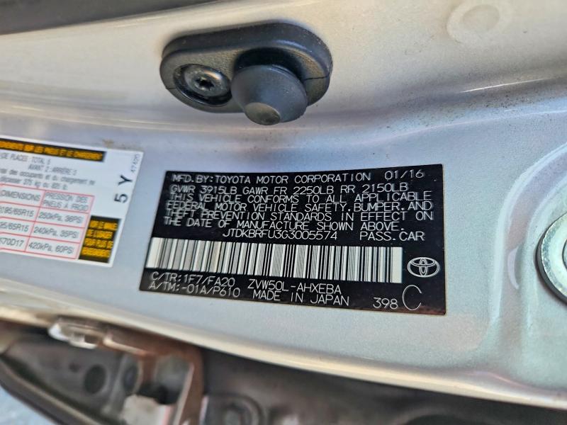 Продаж на аукціоні авто 2016 Toyota Prius, vin: JTDKBRFU3G3005574, номер лоту: 68641316