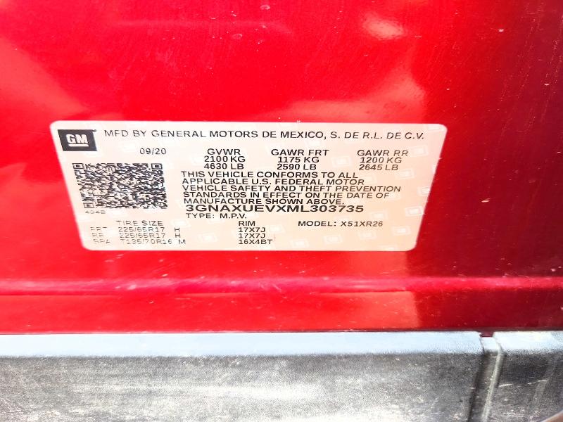 63487496 :رقم المزاد ، 3GNAXUEVXML303735 vin ، 2021 Chevrolet Equinox مزاد بيع