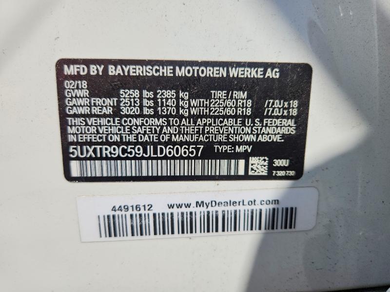Aukcja sprzedaży 2018 Bmw X3, vin: 5UXTR9C59JLD60657, numer aukcji: 68796576