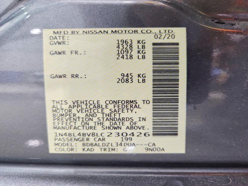 Продаж на аукціоні авто 2020 Nissan Altima, vin: 1N4BL4BV8LC230426, номер лоту: 68878256