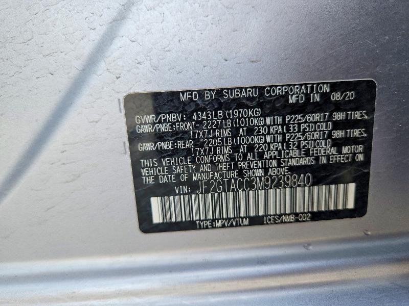 2021 Subaru Crosstrek მანქანა იყიდება აუქციონზე, vin: JF2GTACC3M9239840, აუქციონის ნომერი: 69043786