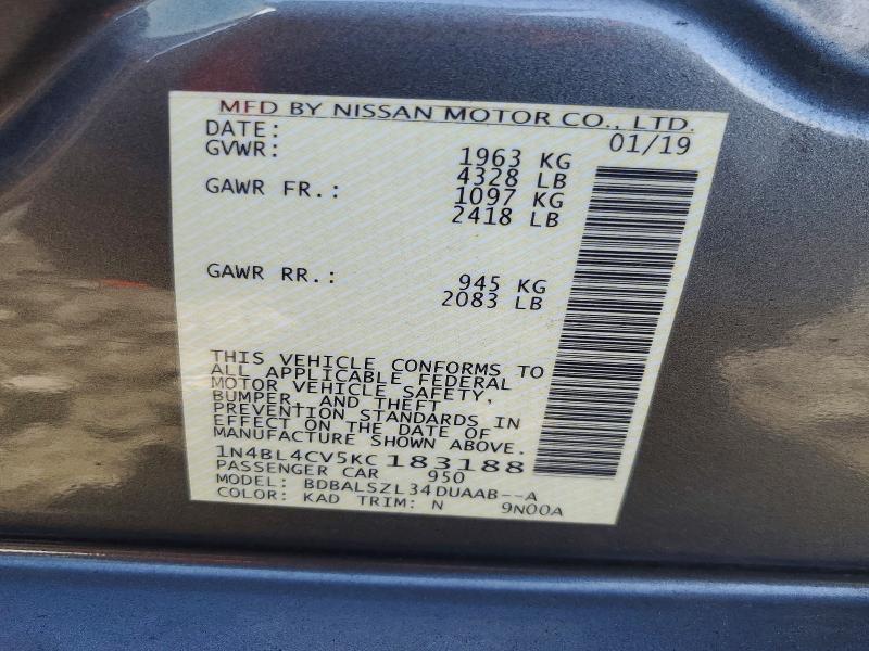 67713976 :رقم المزاد ، 1N4BL4CV5KC183188 vin ، 2019 Nissan Altima مزاد بيع