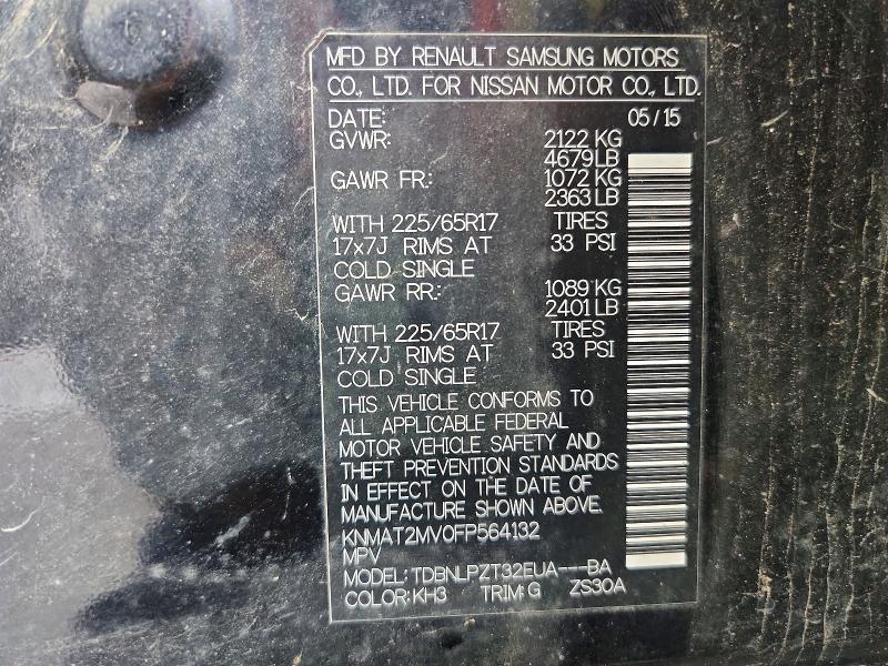 2015 Nissan Rogue მანქანა იყიდება აუქციონზე, vin: KNMAT2MV0FP564132, აუქციონის ნომერი: 67485306