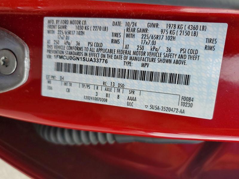 Auction sale of the 2025 Ford Escape, vin: 1FMCU0GN1SUA33776, lot number: 68093086