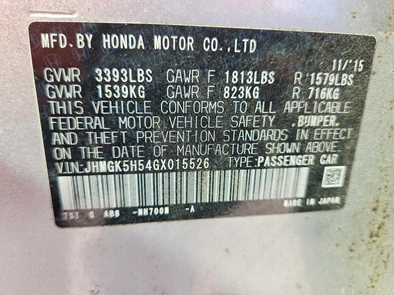 68306176 :رقم المزاد ، JHMGK5H54GX015526 vin ، 2016 Honda Fit مزاد بيع