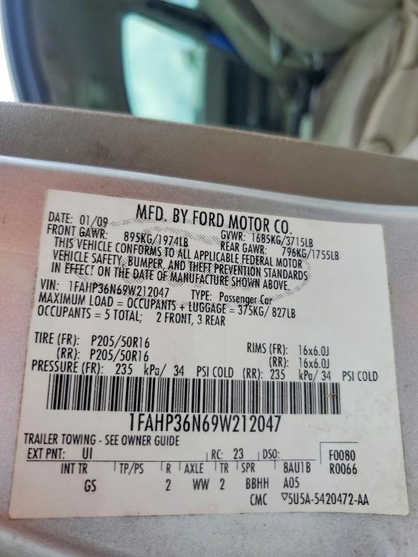 67838486 :رقم المزاد ، 1FAHP36N69W212047 vin ، 2009 Ford Focus مزاد بيع