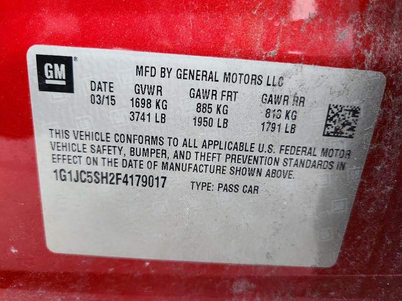 Продажа на аукционе авто 2015 Chevrolet Sonic, vin: 1G1JC5SH2F4179017, номер лота: 69721626