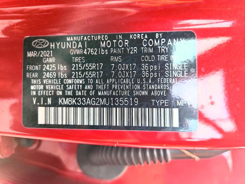 2021 Hyundai Kona მანქანა იყიდება აუქციონზე, vin: KM8K33AG2MU135519, აუქციონის ნომერი: 70136376