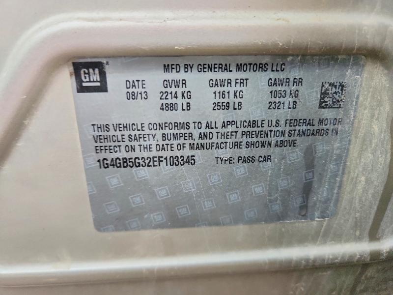 Продаж на аукціоні авто 2014 Buick Lacrosse, vin: 1G4GB5G32EF103345, номер лоту: 69697296