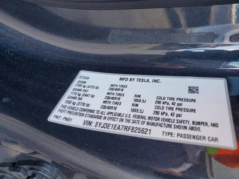 Aukcja sprzedaży 2024 Tesla Model 3, vin: 5YJ3E1EA7RF825621, numer aukcji: 66847076