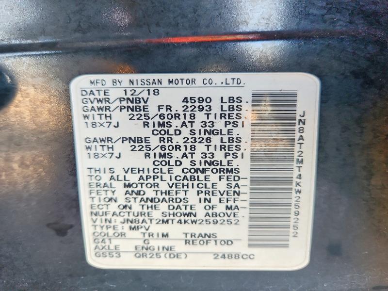 Aukcja sprzedaży 2019 Nissan Rogue, vin: JN8AT2MT4KW259252, numer aukcji: 69766056