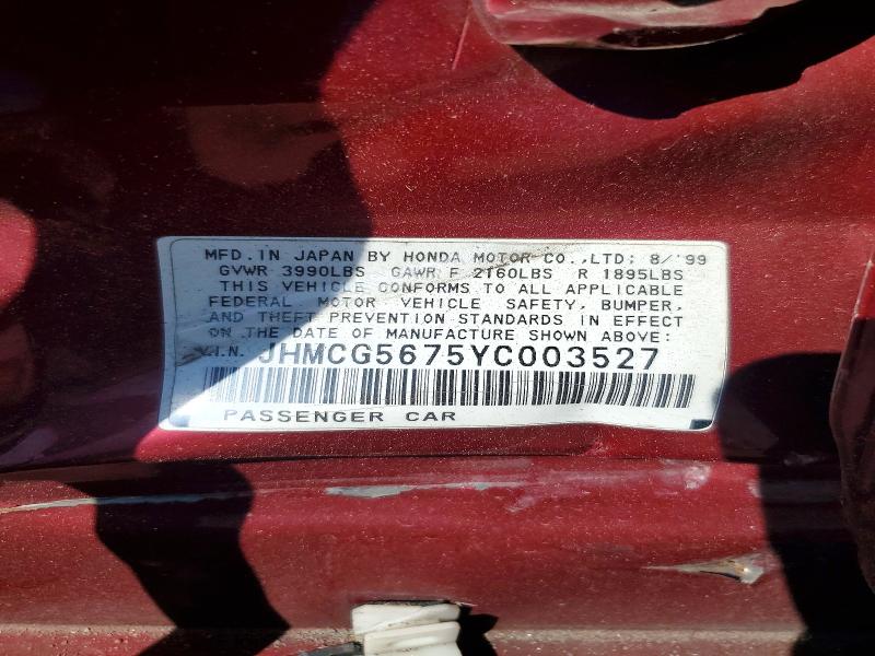 Продажа на аукционе авто 2000 Honda Accord, vin: JHMCG5675YC003527, номер лота: 68509726