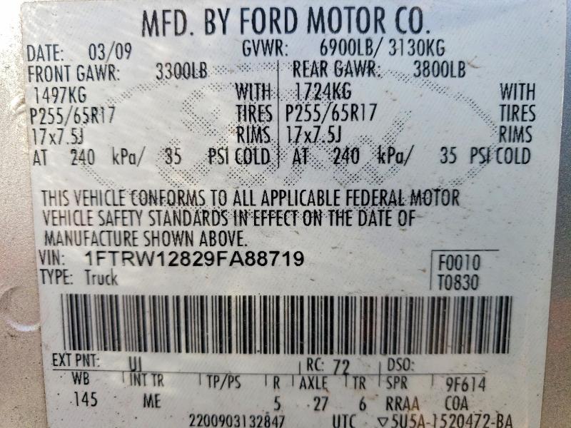 Aukcja sprzedaży 2009 Ford F150, vin: 1FTRW12829FA88719, numer aukcji: 69993416
