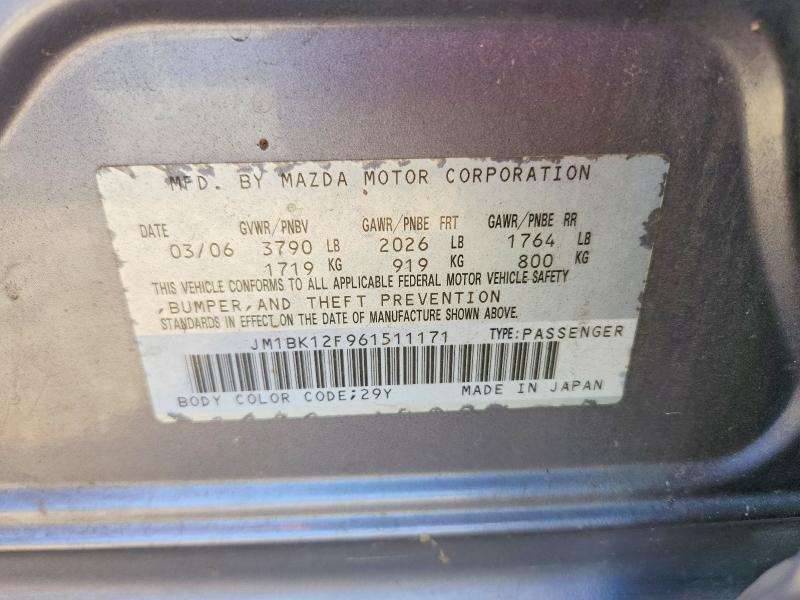 69189656 :رقم المزاد ، JM1BK12F961511171 vin ، 2006 Mazda 3 مزاد بيع