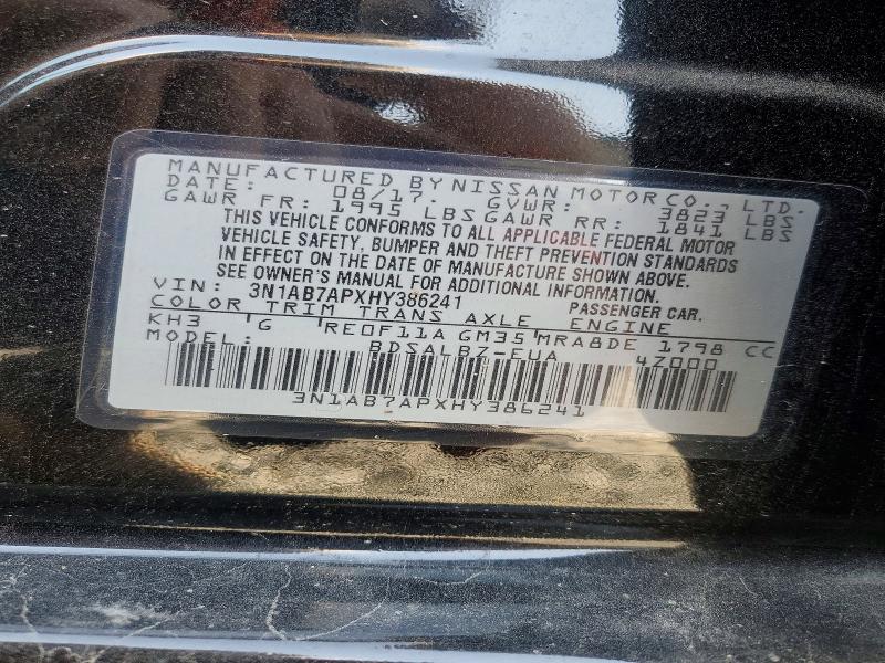 2017 Nissan Sentra მანქანა იყიდება აუქციონზე, vin: 3N1AB7APXHY386241, აუქციონის ნომერი: 67457836