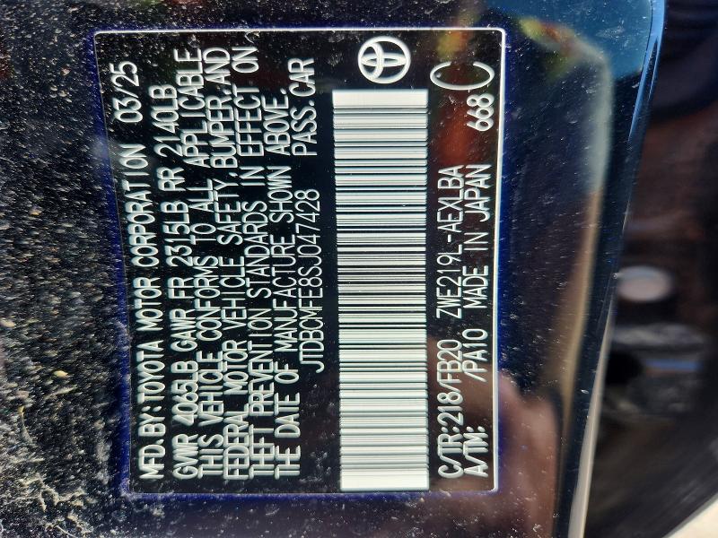 2025 Toyota Corolla Hybrid მანქანა იყიდება აუქციონზე, vin: JTDBCMFE8SJ047428, აუქციონის ნომერი: 70931036