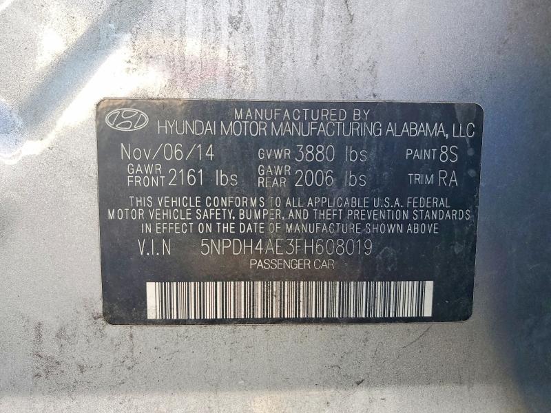 2015 Hyundai Elantra მანქანა იყიდება აუქციონზე, vin: 5NPDH4AE3FH608019, აუქციონის ნომერი: 69797676