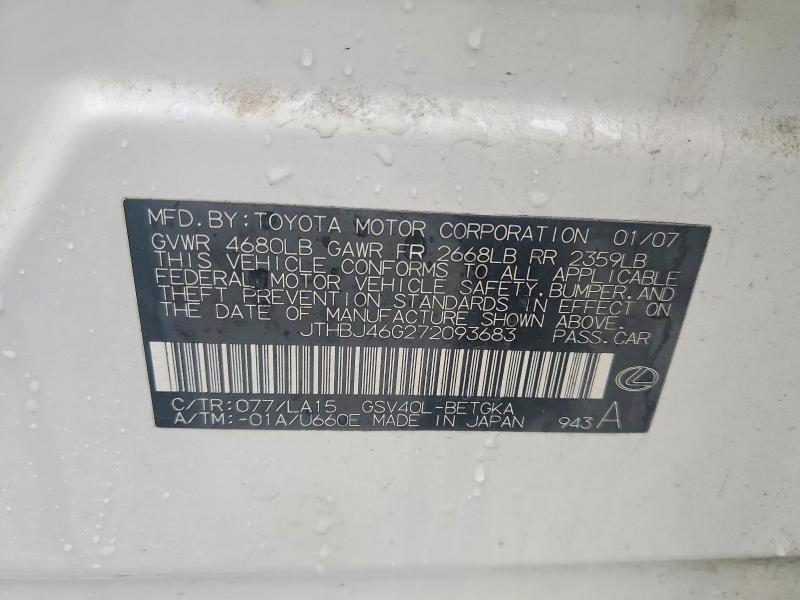 Продаж на аукціоні авто 2007 Lexus Es, vin: JTHBJ46G272093683, номер лоту: 71073686