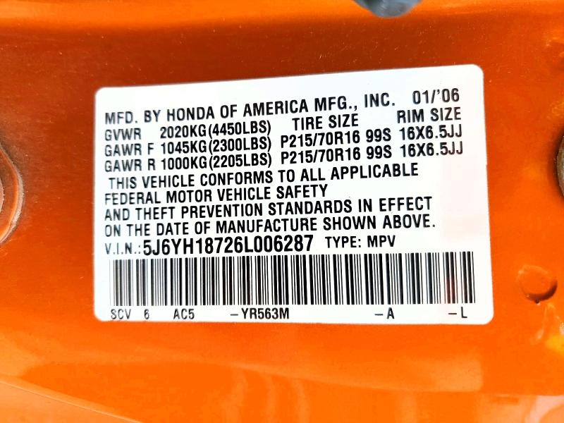 2006 Honda Element მანქანა იყიდება აუქციონზე, vin: 5J6YH18726L006287, აუქციონის ნომერი: 70140446