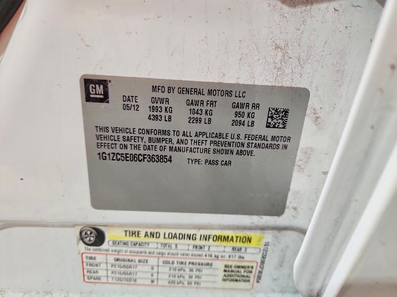 2012 Chevrolet Malibu მანქანა იყიდება აუქციონზე, vin: 1G1ZC5E06CF363854, აუქციონის ნომერი: 68745466