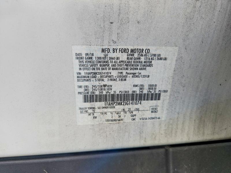 70436696 :رقم المزاد ، 1FAHP2MK2JG141074 vin ، 2018 Ford Taurus مزاد بيع