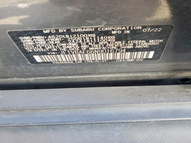 Продаж на аукціоні авто 2022 Subaru Wrx, vin: JF1VBAF66N9016794, номер лоту: 71275036