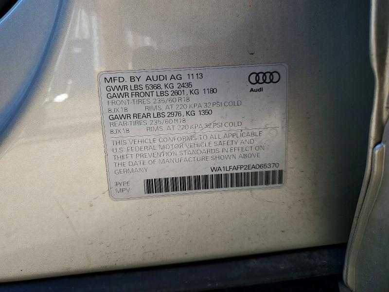67921136 :رقم المزاد ، WA1LFAFP2EA065370 vin ، 2014 Audi Q5 مزاد بيع