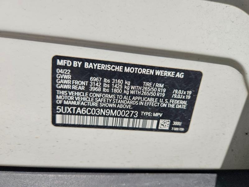 68396056 :رقم المزاد ، 5UXTA6C03N9M00273 vin ، 2022 Bmw X5 مزاد بيع