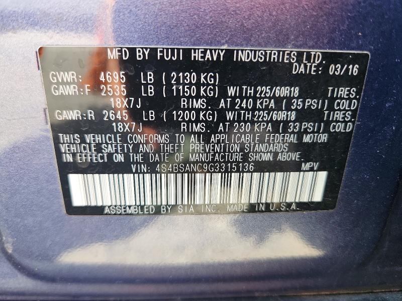 Продаж на аукціоні авто 2016 Subaru Outback, vin: 4S4BSANC9G3315136, номер лоту: 68082946