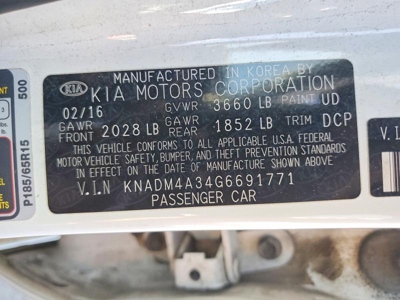 Aukcja sprzedaży 2016 Kia Rio, vin: KNADM4A34G6691771, numer aukcji: 66853276
