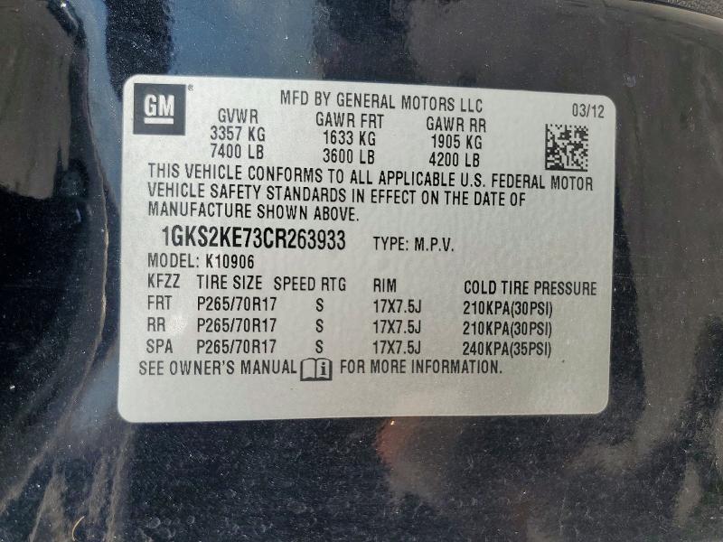 67694076 :رقم المزاد ، 1GKS2KE73CR263933 vin ، 2012 Gmc Yukon Xl مزاد بيع