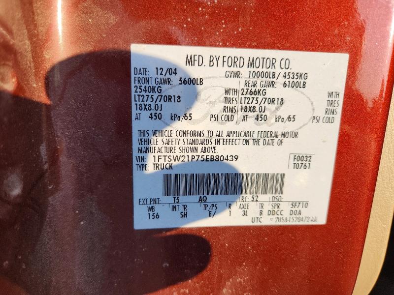 Aukcja sprzedaży 2005 Ford F250, vin: 1FTSW21P75EB80439, numer aukcji: 68020756