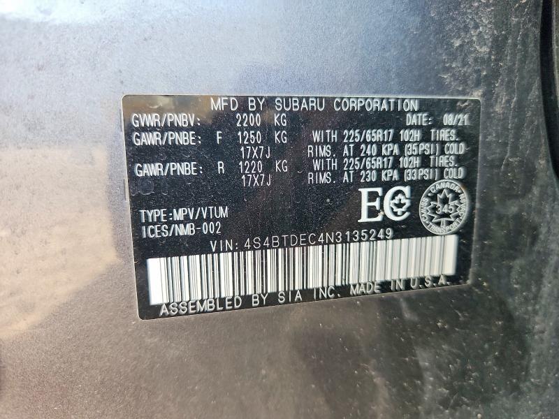 Продаж на аукціоні авто 2022 Subaru Outback, vin: 4S4BTDEC4N3135249, номер лоту: 68222116