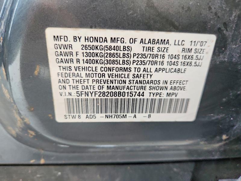 Продажа на аукционе авто 2008 Honda Pilot, vin: 5FNYF28208B015744, номер лота: 67451096