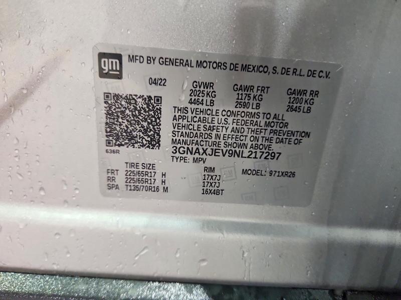 2022 Chevrolet Equinox მანქანა იყიდება აუქციონზე, vin: 3GNAXJEV9NL217297, აუქციონის ნომერი: 65045536