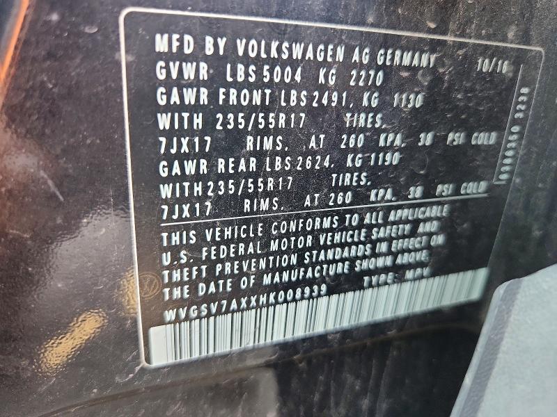 Aukcja sprzedaży 2017 Volkswagen Tiguan, vin: WVGSV7AXXHK008939, numer aukcji: 67379436