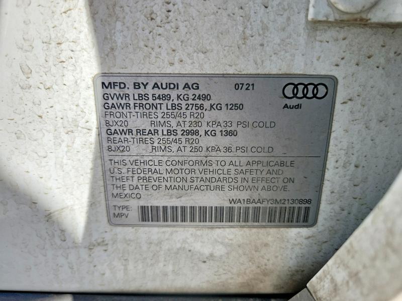 Aukcja sprzedaży 2021 Audi Q5, vin: WA1BAAFY3M2130898, numer aukcji: 68599846