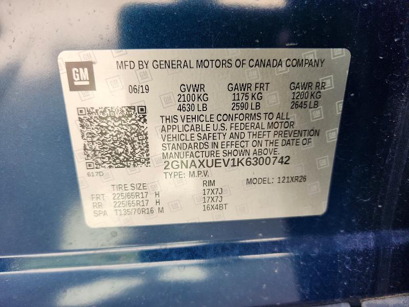 Aukcja sprzedaży 2019 Chevrolet Equinox, vin: 2GNAXUEV1K6300742, numer aukcji: 70168206