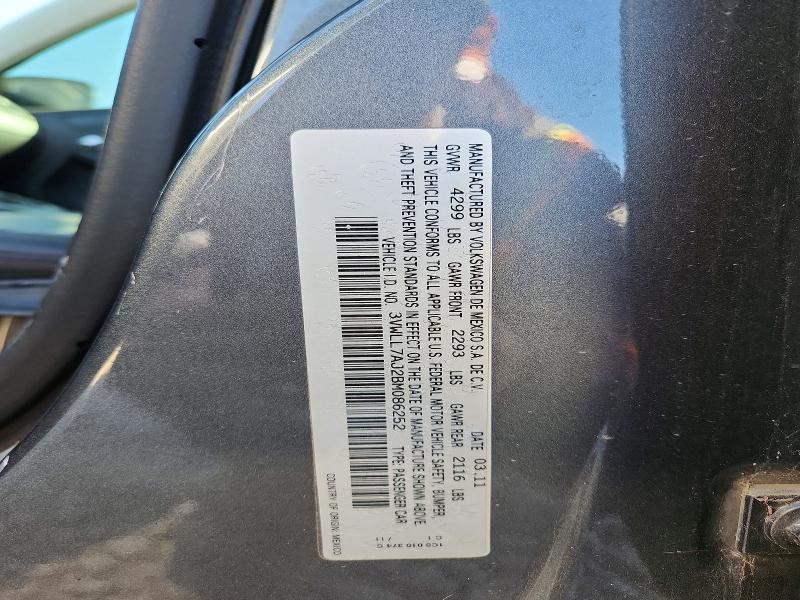 71303716 :رقم المزاد ، 3VWLL7AJ2BM086252 vin ، 2011 Volkswagen Jetta مزاد بيع