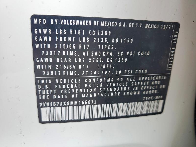 Aukcja sprzedaży 2021 Volkswagen Tiguan, vin: 3VV1B7AX9MM155072, numer aukcji: 68135656