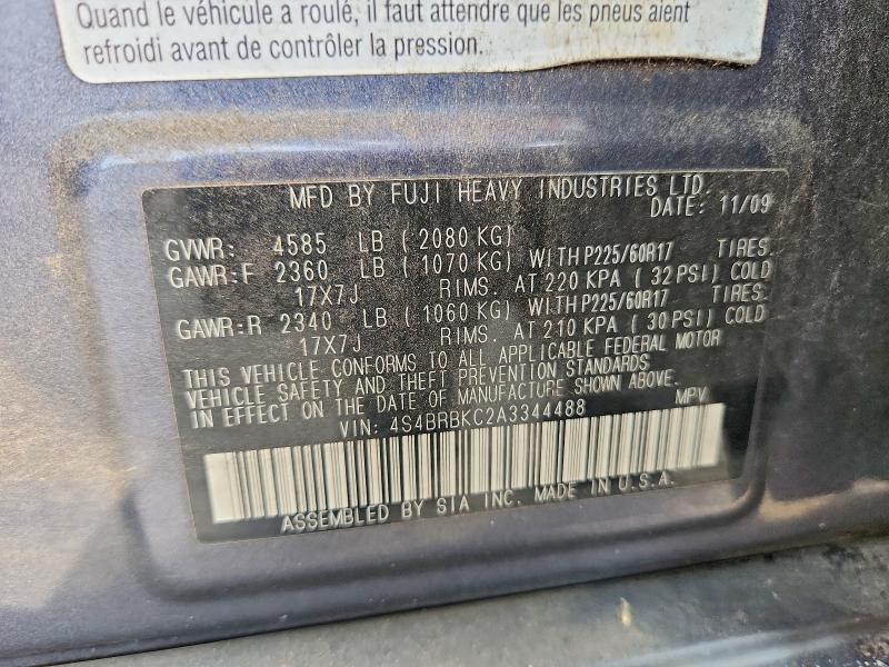 70164126 :رقم المزاد ، 4S4BRBKC2A3344488 vin ، 2010 Subaru Outback مزاد بيع