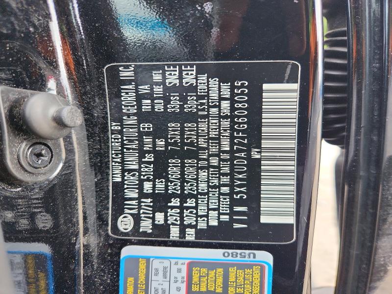 Aukcja sprzedaży 2015 Kia Sorento, vin: 5XYKUDA72FG608055, numer aukcji: 67412816