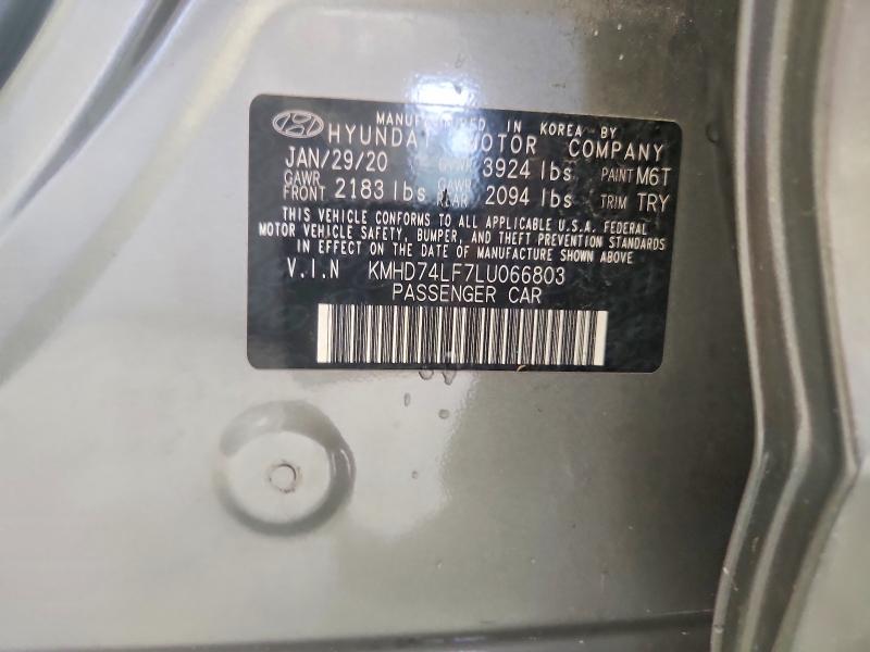 Продаж на аукціоні авто 2020 Hyundai Elantra, vin: KMHD74LF7LU066803, номер лоту: 67652436