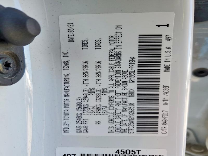 2021 Toyota Tacoma მანქანა იყიდება აუქციონზე, vin: 5TFCZ5AN2MX268510, აუქციონის ნომერი: 67395836