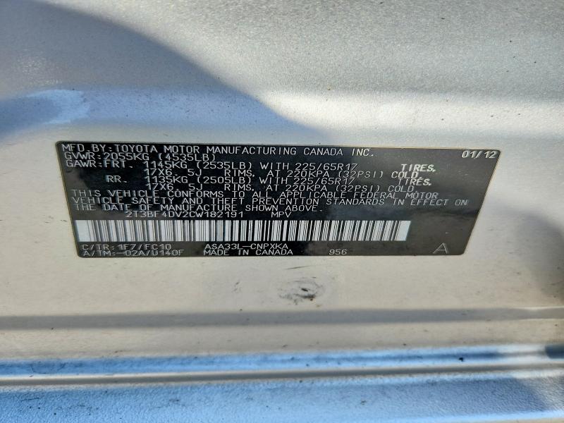 68862646 :رقم المزاد ، 2T3BF4DV2CW182191 vin ، 2012 Toyota Rav4 مزاد بيع