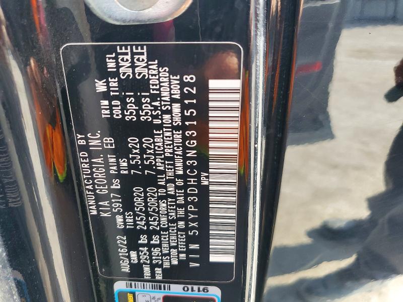2022 Kia Telluride მანქანა იყიდება აუქციონზე, vin: 5XYP3DHC3NG315128, აუქციონის ნომერი: 69386086