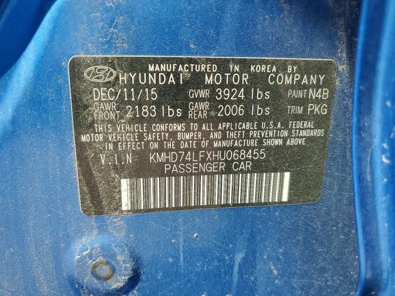Aukcja sprzedaży 2017 Hyundai Elantra, vin: KMHD74LFXHU068455, numer aukcji: 69415006
