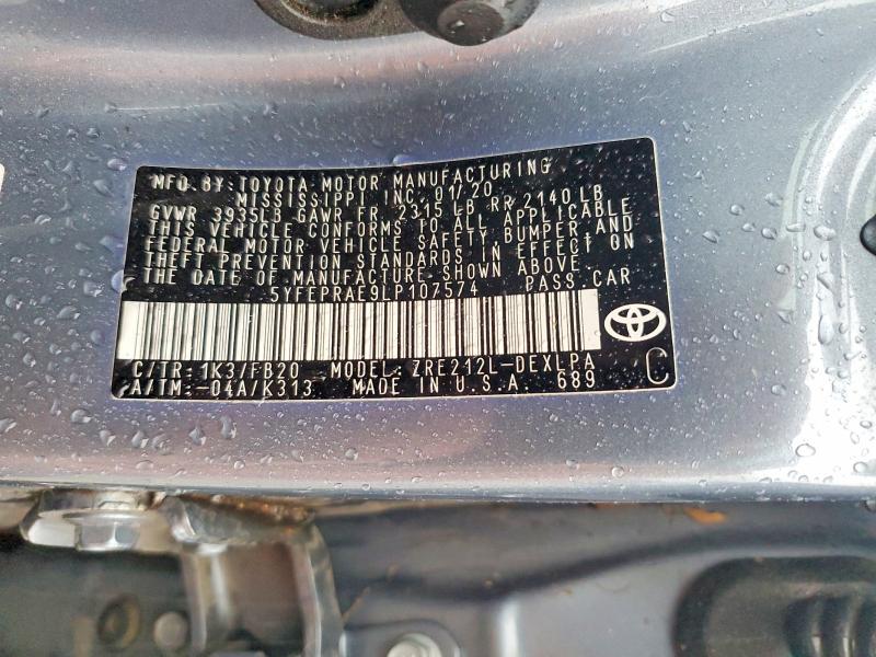 Aukcja sprzedaży 2020 Toyota Corolla, vin: 5YFEPRAE9LP107574, numer aukcji: 70207466